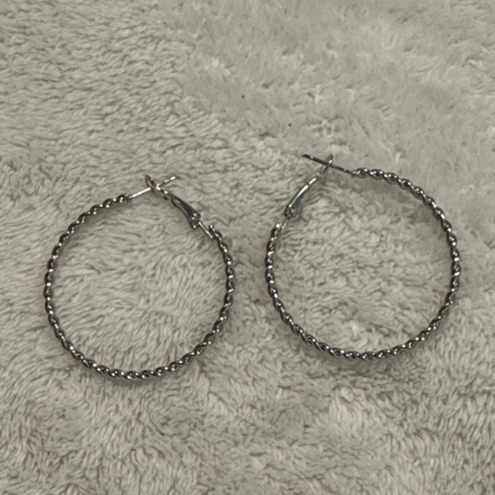 Large Twisted Hoop Earrings | Silver Alloy Snap